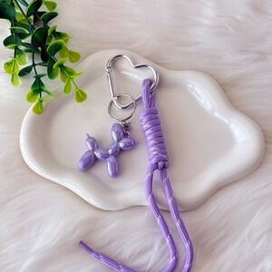 Purple Iridescent Balloon Dog Keychain/ Bag Charm with Braided Lanyard